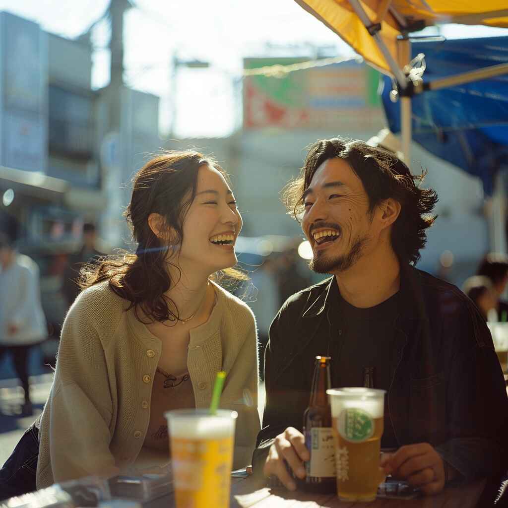 夫婦で昼飲みを楽しむ